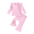 thumbnail image 1 of Gunia Spring Outfits For Toddler Girls Solid Color Round Neck Flounce Sleeve Top Long Pants Casual Outfit Cute Two Piece Toddler Clothes Set 12M-5Y, 1 of 2