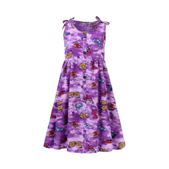 Gunia Summer Dresses For Girls Casual Scoop Neck Sleeveless Butterflies Flowy Print Plain Sun Beach Princess Dress Sundress For Toddler Kids Youth Purple Dress For Girls 3-12 Years
