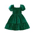 thumbnail image 1 of Gunia Summer Dresses For Little Girls Bubble Sleeves Short Sleeved Pleated Polka Dot Princess Dress For Holiday Beach Green Dress For Toddler Girls 18M-6Y, 1 of 8