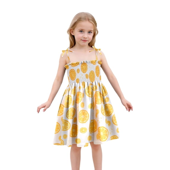 Gunia Summer Dresses For Little Girls Sleeveless Baby Floral Print Strappy Lightweight With Adjustable Ties Casual Outfits Sundress For Holiday Beach Orange Dress For Toddler Girls 18M-6Y