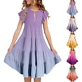 thumbnail image 1 of Gunia Summer Dresses For Teen Girls Gradient Color Round Neck Flutter Sleeve Tiered A Line Casual Kids Toddler Birthday Party For Holiday Beach Purple Dress For Girls 6-15 Years, 1 of 6