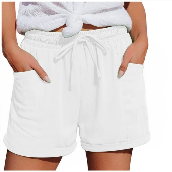 Gunia Summer Women Stretchy Stretch Shorts High-Waist Lose Fitting Wide-Leg Shorts Pockets Short Pants Trendy Casual Breathable Ladies Soft Clothes White
