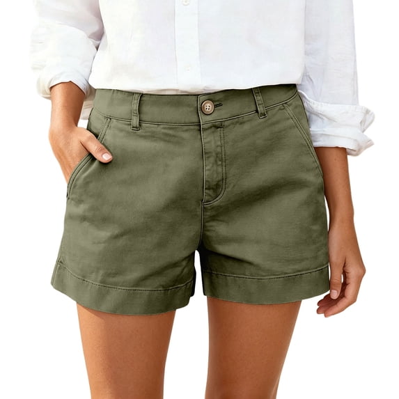 Gunia Summer Women Stretchy Stretch Shorts High-Waist Wide-Leg Lose Cargo Shorts Pockets Button Short Pants Lightweight Daily Wear Ladies Soft Clothes Green