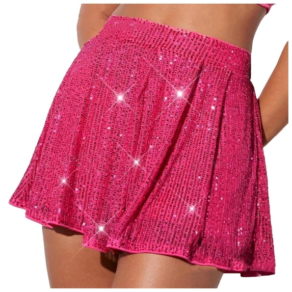 Gunia Summer Women Stretchy Stretch Shorts High-Waist Wide-Leg Lose Fit Sequins Shorts Fashion Short Pants Trendy Elastic Waist Party Performance Ladies Soft Clothes Pink