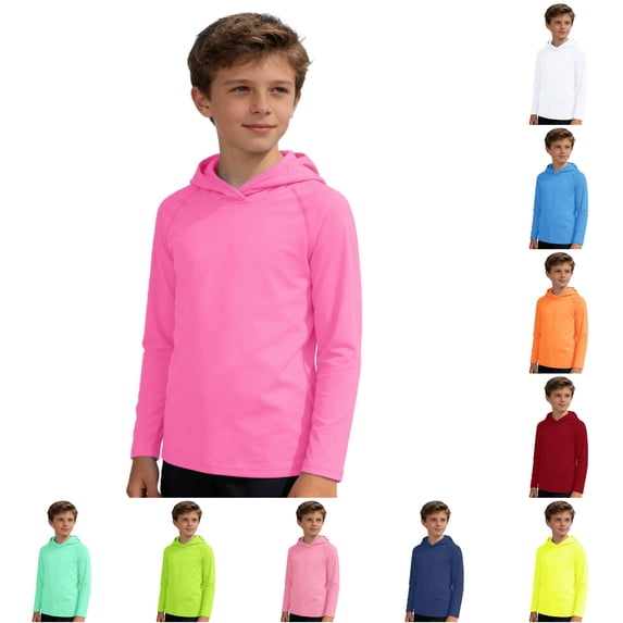 Gunia Sun Shirts For Boy Kids Rash Guard Hooded Fishing Shirt Lightweight Outdoor Hoodie Shirt Summer Girls Long Sleeve Casual Activewear Boys Tshirts Pink 9-10 Years