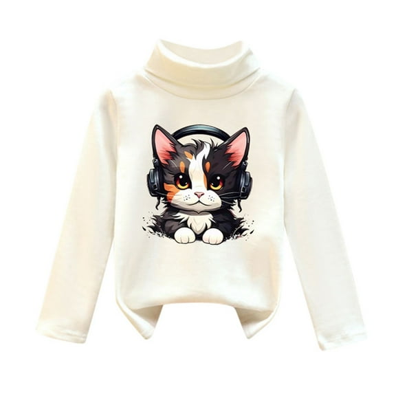 Gunia Sweaters For Girls Size 4-5 Years Kitten Cat Shirts High Collar Soft Tops T Shirt Unisex Pullover Sweatshirt For Toddler Kids Soft Outwear