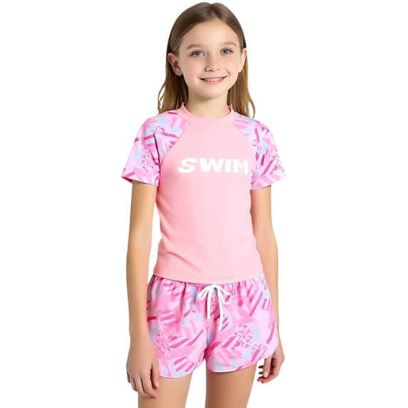 Gunia Swimming Suit For Kids Teen Girls Stylish Athletic Two Piece Sun Protective Children Bathing Suit Swimsuits For Beach Pool 7-12 Years
