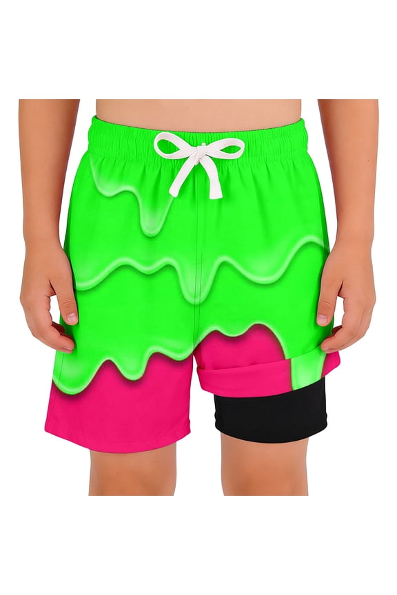 Swimming Trunks For Boys With Compression Liner Swimwear Girls Ice Cream Print Reusable Summer Days For Holiday Beach Pool Boy Swim Trunks 2-14 Years