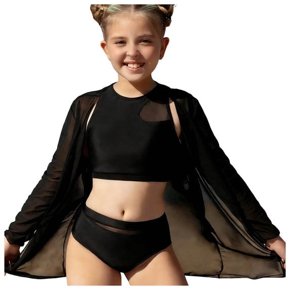 Gunia Swimsuit For Kids Teen Girls High Waist Bikini Big Two Piece Tankini With Adjustable Ties Bathing Suit Swimwear For Beach Pool 7-12 Years