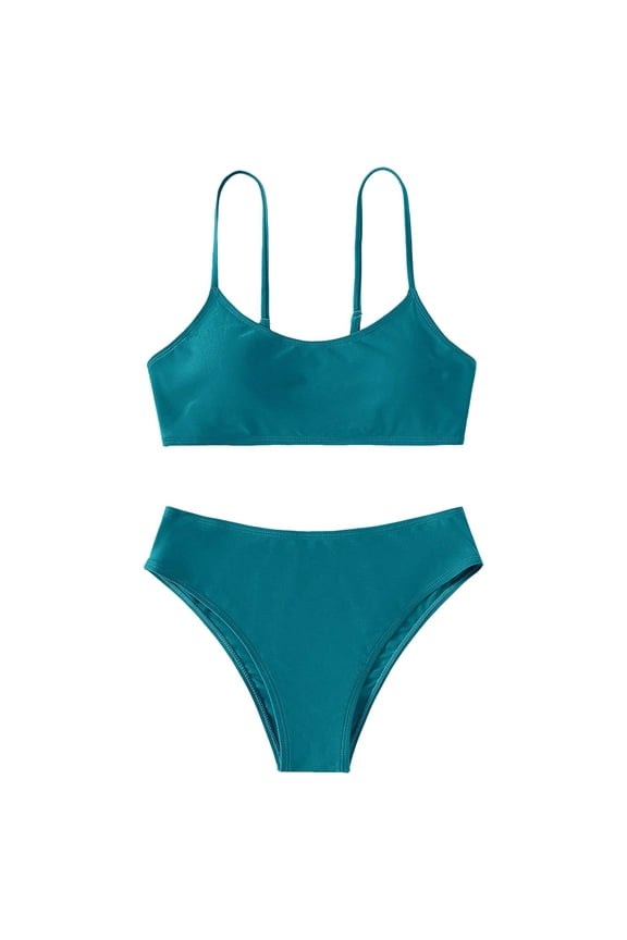 Swimsuit for Girls 2 Piece Sport Solid High Waist Bikini Set Bathing Suit Swimwear Seaside Mint Green 13-14 Years