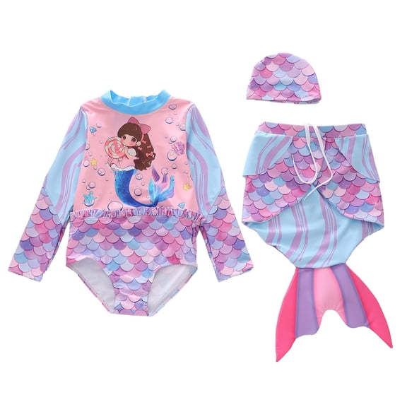 Gunia Swimsuits For Girls With Flowing Skirt Detachable Tail Water Play Toddler Kids Bathing Suit Swimwear For Beach Pool 3-10 Years
