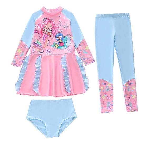 Gunia Swimsuits For Girls Upf 50+ Sun Long Sleeve Rash Guard Swim Pants With Matching Bikini Top Toddler Kids Bathing Suits Swimwear For Beach Pool 3-10 Years