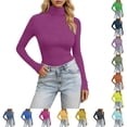 thumbnail image 1 of Gunia T Shirt Women Slim Fit Long Sleeve High Neck Stretch Casual Basic Solid Color Tee Shirt Tops T Shirt Women Dark Purple Xl, 1 of 5