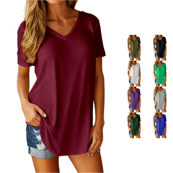 Gunia T Shirt Women Summer Short Sleeve Loose Fit Solid Color Top Tunic Tee Blouse Casual Plus Size T-Shirts For Women Red 3Xl