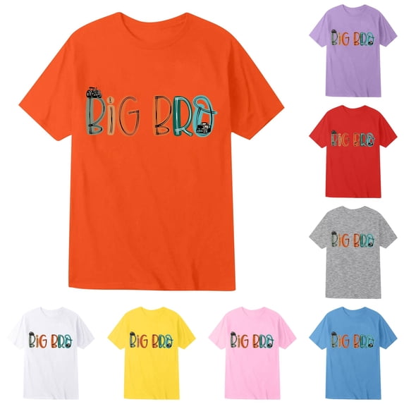 Gunia T Shirts For Toddler Boys Big Bro Cute Printed Short Sleeve Crew Neck T Shirt Children Tee Tops Orange 2-3 Years
