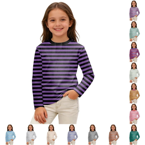 Gunia T Shirts For Toddler Boys Stripe Long Sleeve Shirt Colorful Party Graphic Tee Kids Comfortable Casual Tops T-Shirts Purple 4-5 Years