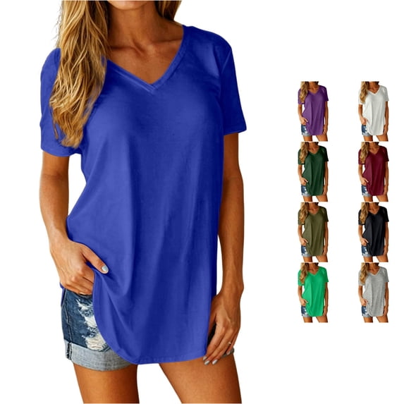 Gunia T Shirts For Women Summer Short Sleeve Loose Fit Solid Color Top Tunic Tee Blouse Casual Plus Size Womens Shirt Blue 4Xl