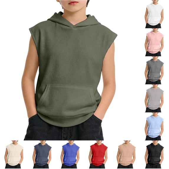 Gunia T Shirts For Toddler Boys Tank Tops Undershirt Hoodie Sleeveless Kids Athletic Workout Hooded Shirts Muscle Tees Basic T Shirt T-Shirts Army Green 2-3 Years
