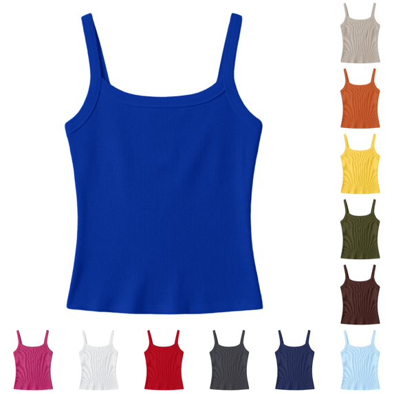 Gunia Tank Tops For Kids Girls Ribbed Stretch Sleeveless Tank Top Casual Basic Slim Fit Tee Shirt For Toddler Youth Shirts For Girls Blue 7-8 Years