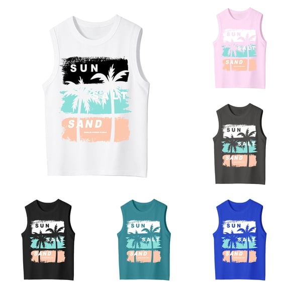 Gunia Tank Tops For Little Girls Summer Kids Tank Top With Letter Gradient Print For Outdoor Beach Play Tee Casual Sleeveless Shirts For Girls White 5-6 Years