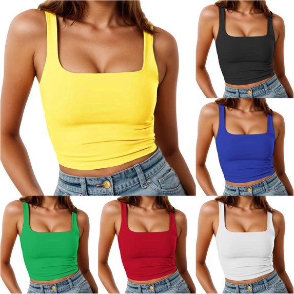 Gunia Tank Tops Women Casual Ribbed Knit With Adjustable Spaghetti Straps For Everyday Comfort Layering Camisoles For Women Yellow