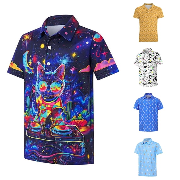 Gunia Teen Boys Golf Shirts Lightweight 3D Graphic Tee With Print Tops Soft Breathable Kids Shirt Boys T-Shirts Black 13-14 Years