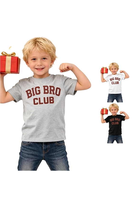 Boys T-Shirts Big Bro Short Sleeve Tee Round Neck Casual Summer Tops Soft Everyday Wear T-Shirts Grey 11-12 Years