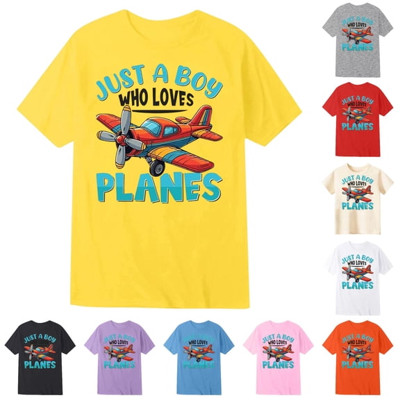 Gunia Boys T-Shirts Cartoon Printed T Shirt Pattern Crew Neck T Shirt Tee Tops Yellow 12-13 Years