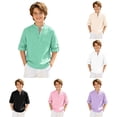 thumbnail image 1 of Gunia Teen Boys T-Shirts Summer Loose Fit Mandarin Collar Shirt With Pocket Gentle Tops Kids Lightweight Tee Mint Green 11-12 Years, 1 of 5