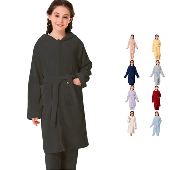 Gunia Teen Girl Nightgown Princess Pajama Dress Fall Winter Baby Flannel Home Wear Bathrobe Night Gowns Pjs Loungewear Black 11-12 Years