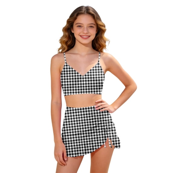 Gunia Teen Girl Swimsuit Cute Adjustable Strap Bikini With Removable Padding Swim Skirt Two Piece Bathing Suit Girls' Swimwear For Holiday Beach Pool 7-16 Y