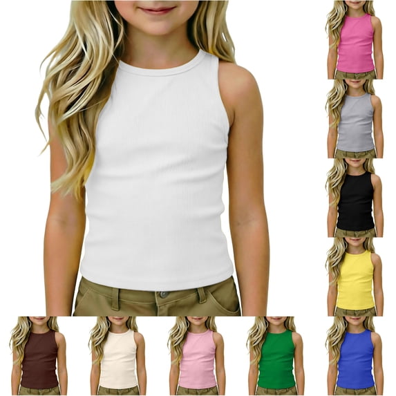 Gunia Girl Tank Tops Stylish Tank Tops Kids Athletic Racerback Crewneck Sleeveless Undershirts Tops Dance Workout Yoga Shirts Girls T Shirt White 9-10 Years