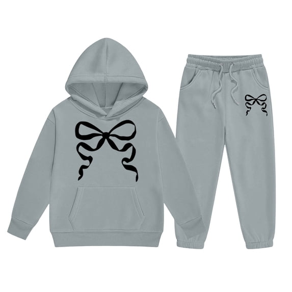Gunia Teen Girls Bow Hoodie And Jogger Set Fleece Athletic Outfits Set Oversized Sweatsuits Tracksuit Kids Fall Winter Clothes,Size 2-13 Years