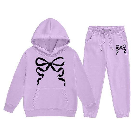 Gunia Teen Girls Bow Hoodie And Jogger Set Fleece Athletic Outfits Set Oversized Sweatsuits Tracksuit Kids Fall Winter Clothes,Size 2-13 Years
