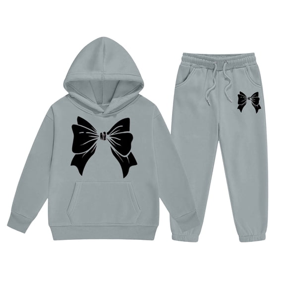 Gunia Teen Girls Bow Hoodie And Joggers Fleece Athletic Outfits Set Oversized Tracksuits Sweatsuit Kids Fall Winter Clothes,Size 2-13 Years