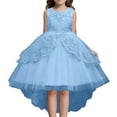 thumbnail image 1 of Gunia Teen Girls Formal Dress Solid Color Lace Sleeveless Knee Length Dress Wedding Light Blue Dress For Girls 3-15 Y, 1 of 4