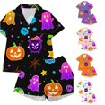 thumbnail image 1 of Gunia Teen Girls Halloween Pajama Set 2 Piece Button Up Short Sleeve Tops With Shorts Nightwear Pjs Sleepwear Black 11-12 Years, 1 of 5