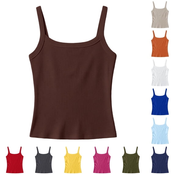 Gunia Teen Girls Tank Top Ribbed Stretch Sleeveless Tank Top Casual Basic Slim Fit Tee Shirt For Kids Toddler Youth Girls Tshirts Coffee 11-12 Years