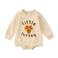 thumbnail image 1 of WeeBloom Thanksgiving Baby Girl Boy Outfit Long Sleeve Turkey Embroidery Printing Pullover Romper Sweatshirt Bodysuits Girls Outfits,Beige 6-12 Months, 1 of 8