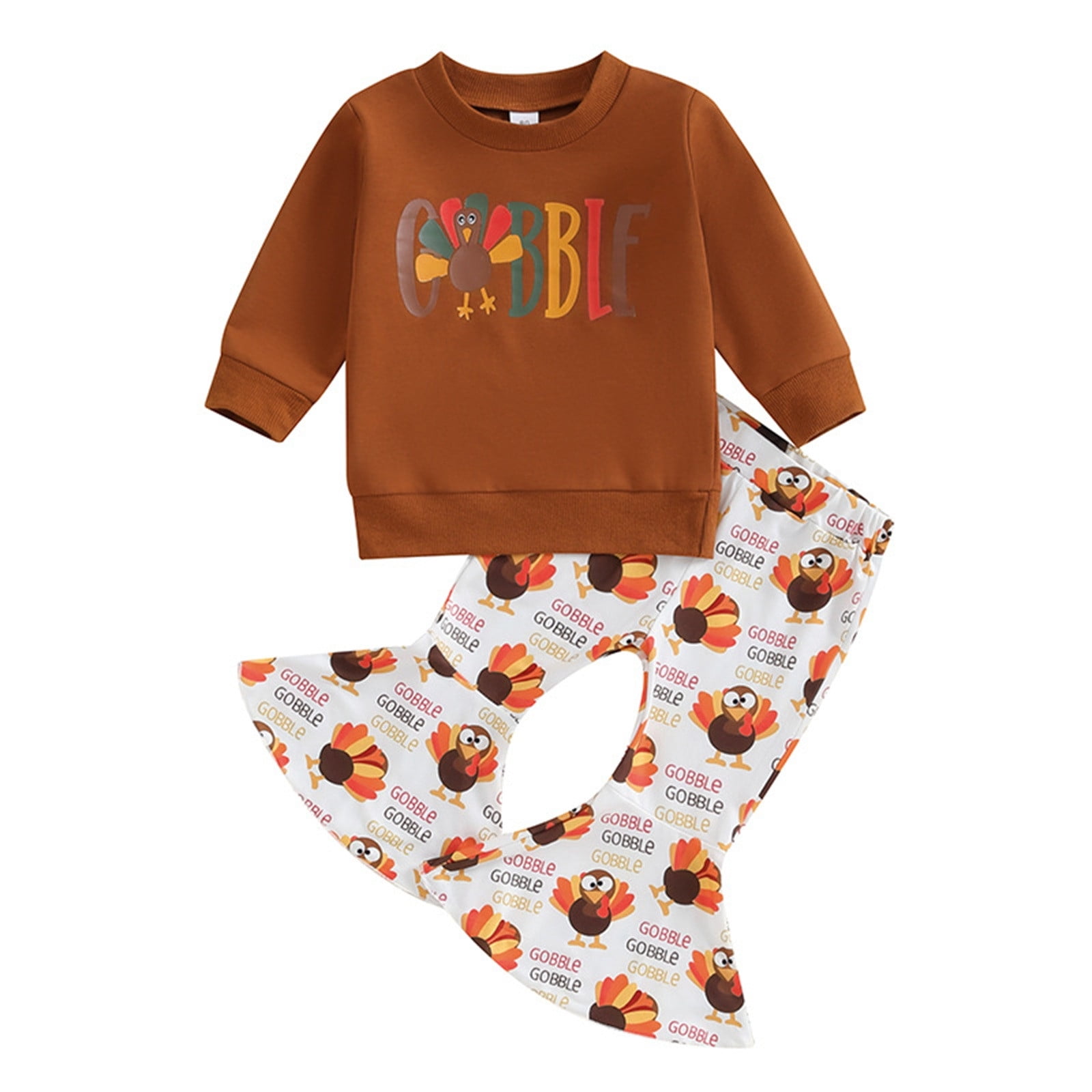 WeeBloom Thanksgiving Baby Girl Boy Outfit Kids Clothes Sweatshirt Sweater Top Turkey Pants Set Fall Winter Girls Outfits,Coffee 18-24 Months