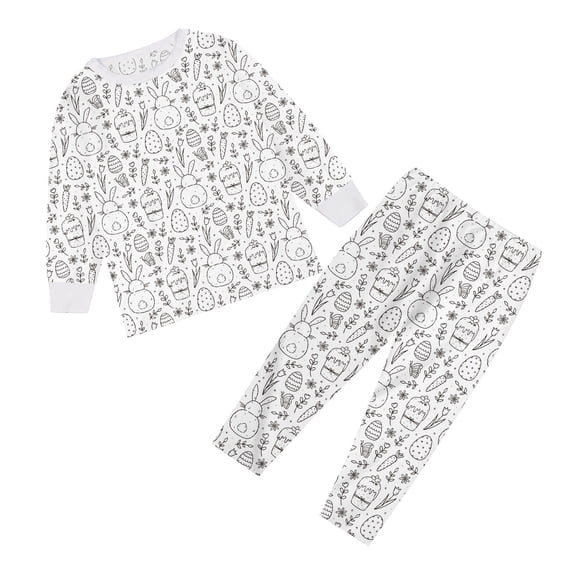 Gunia Todder Boys Girls Easter Pjs Kids Long Sleeve Pants Set Cute Bunny Egg Print Soft Comfortable Soft Cute Unisex Pajamas 2-9 Years
