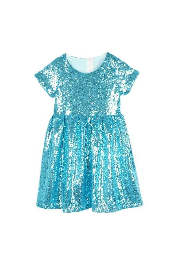 Toddler Baby Girl Dress Sequin Party Bridesmaid Gown Blue Pretty 8 Y