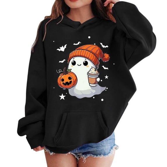 Gunia Toddler Boy Girl Halloween Ghost Sweatshirt Casual Loose Cute Graphic Long Sleeve Hoodie Sport Pullover Tops Fall Clothes Black 3-4 Years