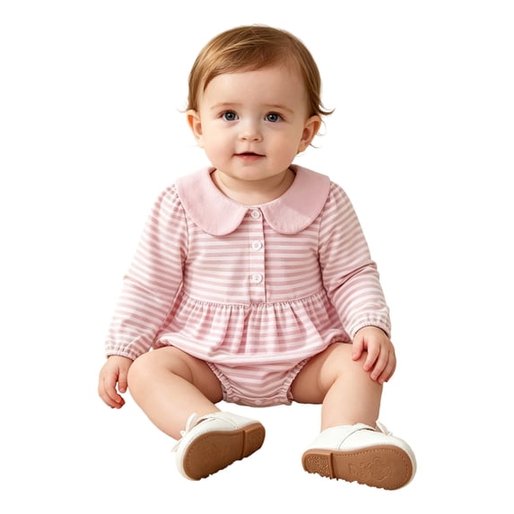 Gunia Toddler Boy Girl Outfit Striped Long Sleeve Bodysuit Romper Front Snap Closure Casual Fall Clothes Set Pink 0-3 Months