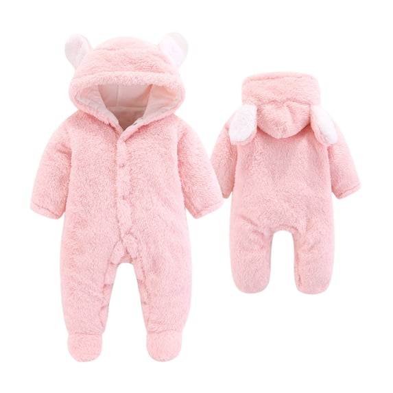 Gunia Toddler Boy Girl Pajamas Hooded Snowsuit Winter Romper Jumpsuit Onesie Clothes Set Pink 9-12 Months