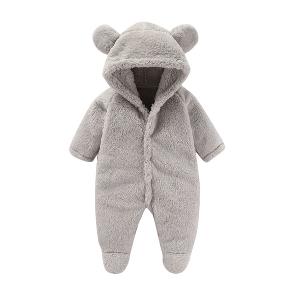 Gunia Toddler Boy Girl Pajamas Hooded Snowsuit Footie Snowsuit Winter Onesie Cartoon Bear Warm Onesie Clothes Set Grey 0-3 Months