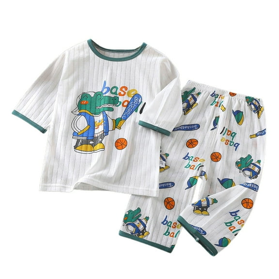 Gunia Toddler Boy Pajamas Outfits Set Long Sleeve Set Home Comfortable Sleepwear Ages 3M-12Y Boys Loungewear,White 18-24 Months