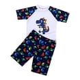 thumbnail image 1 of Gunia Toddler Boys Bathing Suit Letter Short Sleeve Swimwear Dinosaur Swim Trunk 2 Pieces Swimsuit Split Short Sleeve Swimsuit Blue 6-7 Years, 1 of 8