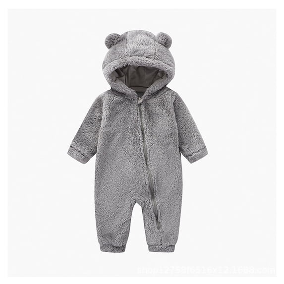 Gunia Toddler Boys Girls Hooded Flannel Pajamas Snowsuit Romper Jumpsuit Winter Warm Onesie Clothes Set Grey 3-6 Months