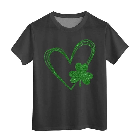 Gunia Toddler Boys Girls Shirts St. Patrick'S Day Clover Short Sleeve Tee Summer Crewneck Casual Fit Basic Blessed And Lucky Tees Tops Tshirt Size 6-7 Years